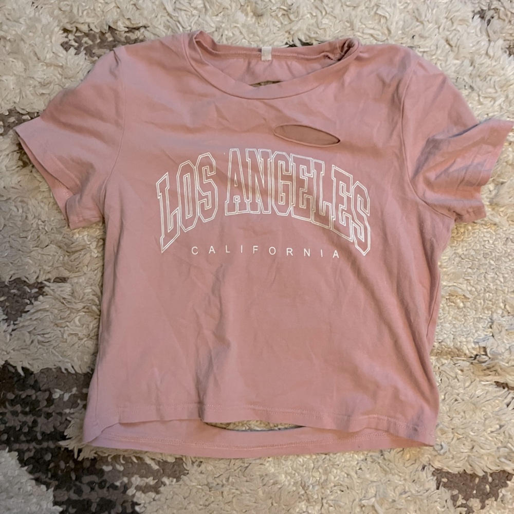 Women's Dusty Pink Distressed Crop Tee